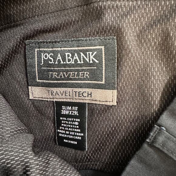 JOS A Bank Traveler Travel Tech Pants Men's Slim Fit 38W X 29L Black Flat Front - Picture 6 of 7